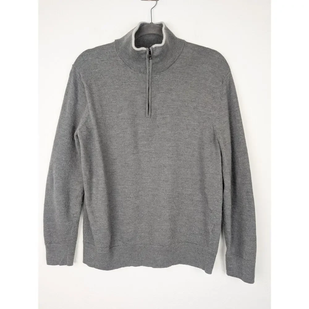 Banana Republic Sweater Merino Wool Baruffa Quarter Zip Classic Gray Size L